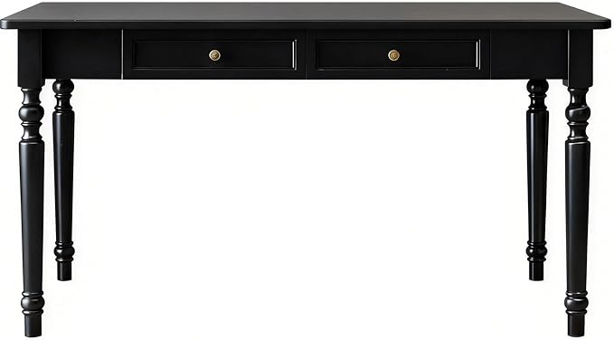 Rubberwood Office Desk with Drawers, Black Retro Style Study Desk, Desk, Country Style Wood Desk, Solid Wood Computer Table for Office,Living Room 55.1×23.6×29.5 inch