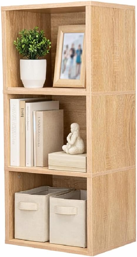Cube Storage Shelf, 3 Cube Storage Organizer, 3 Tier Bookshelf Small Bookcase, Wooden Book Shelf for Bedroom, Small Bookshelf for Living Room and Office (Natural, 3 Cube)