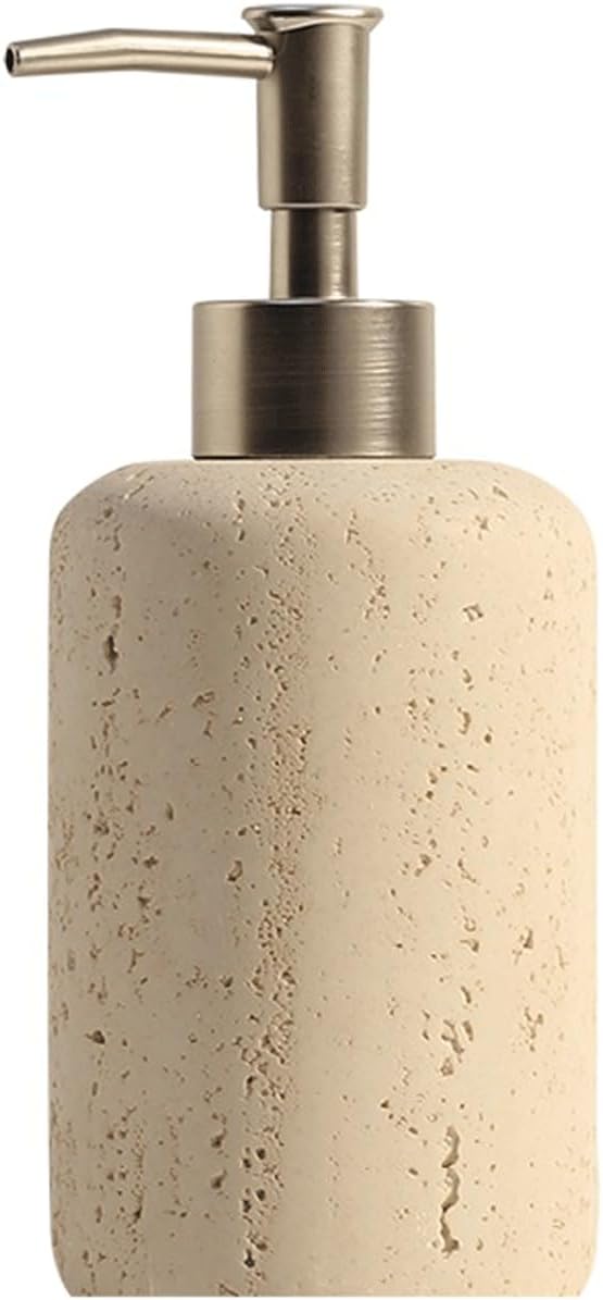 Liquid Soap Dispenser Refillable Stone Soap Dispenser Beige Travertine Liquid Shampoo Bottles Marble Hand Soap Dispenser for Bathroom Kitchen Decor