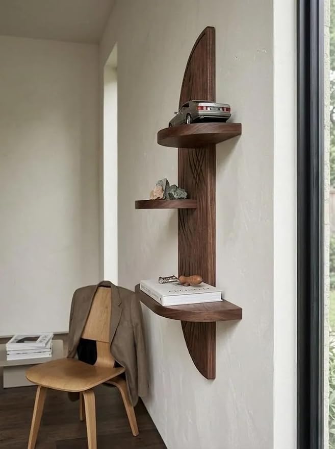 Wood Arched Wall Shelf| Mid-Century Modern Wall Art| Hallway, Kitchen, Bedroom Wall Decor| Floating Plant Stand