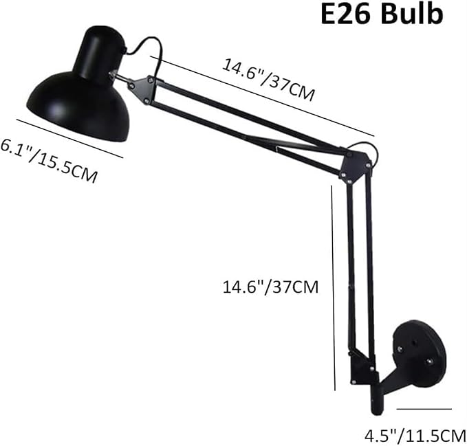 Industrial Adjustable Swing Arm Wall Sconce Lamp - Black Aluminum Double-arm Lighting for Bedroom, Living Room, Office, Hallway - Modern Foldable Architect Design