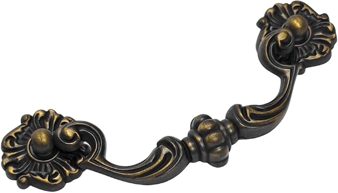 4.5" C-C Bail Drawer Pull Drop Dresser Pull Antique Brass Swing Drawer Handle Vintage Style 4 1/2" 115 mm Centers (1,Antique Brass)