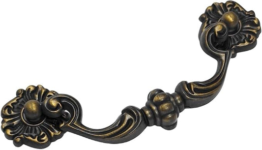 4.5" C-C Bail Drawer Pull Drop Dresser Pull Antique Brass Swing Drawer Handle Vintage Style 4 1/2" 115 mm Centers (1,Antique Brass)