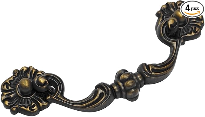 4-Pack 4.5" C-C Bail Drawer Pull Drop Dresser Pull Antique Brass Swing Drawer Handle Vintage Style 4 1/2" 115 mm Centers (4,Antique Brass)