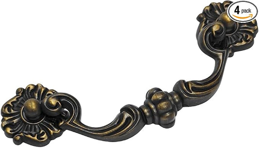 4-Pack 4.5" C-C Bail Drawer Pull Drop Dresser Pull Antique Brass Swing Drawer Handle Vintage Style 4 1/2" 115 mm Centers (4,Antique Brass)