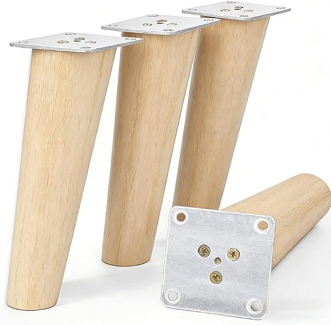 Set of 4 Walnut Wood Furniture Legs, 6 Inch Round Tapered Replacement Sofa Feet, Mid Century Style for Coffee Table, Durable Support, Easy Installation Wood 70cm/28in