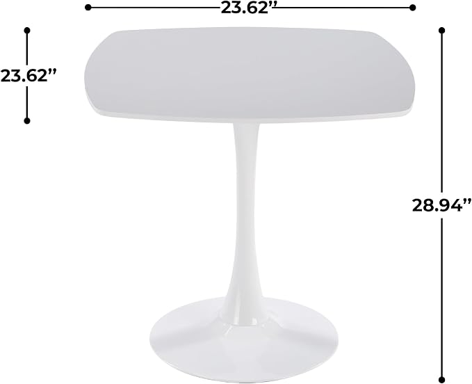 24" Square Dining Table for 2-3, Modern Pedestal Table with White Wood Board Top, Compact Kitchen Bistro Cafe Table for Apartment, Living Room, Office