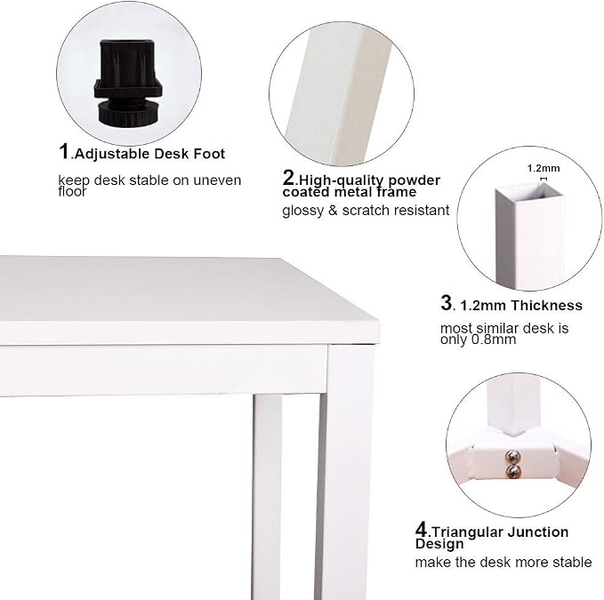 Need 63 Inch Large Computer Desk - Modern Simple Style Home Office Gaming Desk, Basic Writing Table for Study Student, Large Legroom, White Metal Frame, White