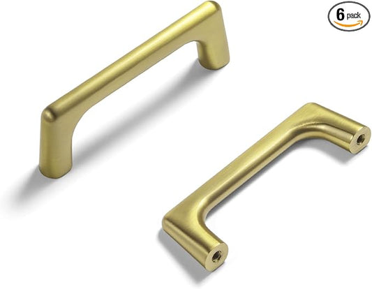 Goo-Ki Brushed Gold Cabinet Pulls with 3'' Hole Centers, Modern Style Zinc Alloy Cabinet Handles for Dresser,Wardrobe,Cupboard- 6 Pack
