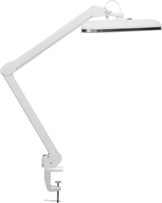 Kings County Tools LED Desk Lamp with Clamp - Architect Desk Light with Adjustable Swing Arm, Dual Light, and 16 Lighting Options - 32” Tall Task Lamp for Office Accessories (White)