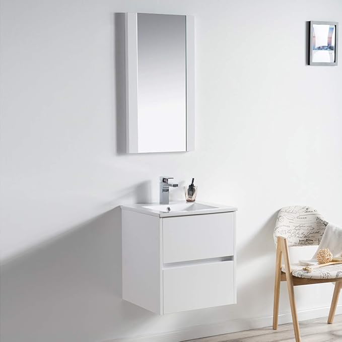 Blossom 20 Inches Single Bathroom Vanity with Ceramic Sink, All Wood Floating Vanity with Sink, Bathroom Cabinet with Soft Close Drawer, Modern Vanities with Storage, Glossy White