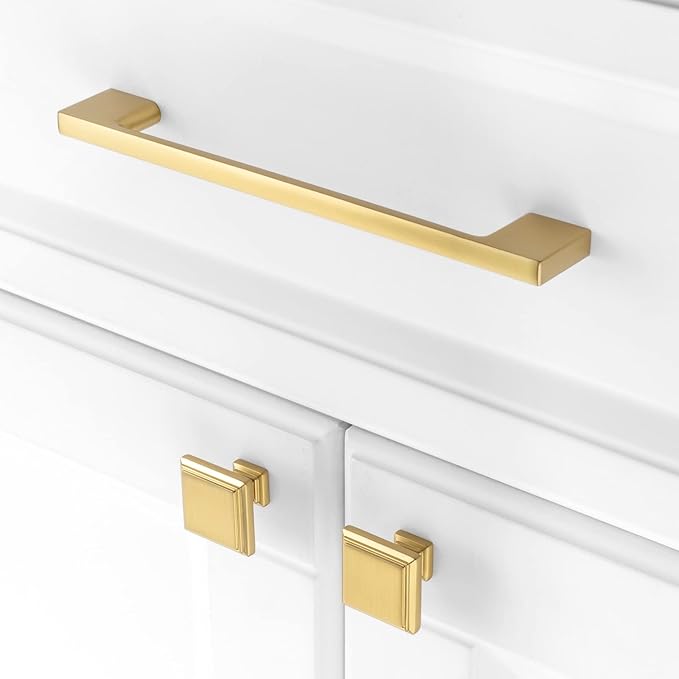 KOOFIZO 10 Pack 6-1/4 Inch Brushed Gold Kitchen Cabinet Pulls Gold Cabinet Handles Gold Cabinet Hardware for Kitchen Cabinets Drawer P01 Dresser Cupboard Bedroom Bathroom