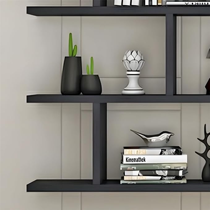 Wall Mounted Floating Shelves Modern Bookcase Storage Shelf Open Hanging Wall Shelves Bookshelf for Home Deco LivingRoom Bedroom Study Office -Beige 31.5" L x 6" W x 38" H