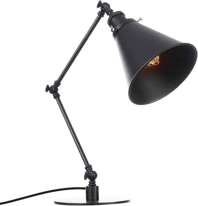 Makeup Vintage Desk Lamp, Industrial Metal Task Table Lamp with Adjustable Swing Arm, Bedroom Bedside Night Light Cafe Antique Reading Lighting,Black