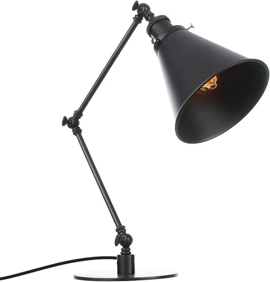 Makeup Vintage Desk Lamp, Industrial Metal Task Table Lamp with Adjustable Swing Arm, Bedroom Bedside Night Light Cafe Antique Reading Lighting,Black