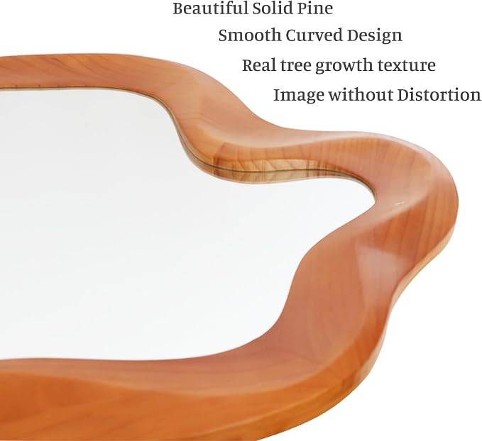 Gluck Plants Irregular Wall Mirror,Wavy Asymmetrical Wood Framed Decorative Mirror, Funky Modern Walnut Unique Large Shaped Decor Wall Mirrors for Entryway,Bedroom, Living Room;21"x32"