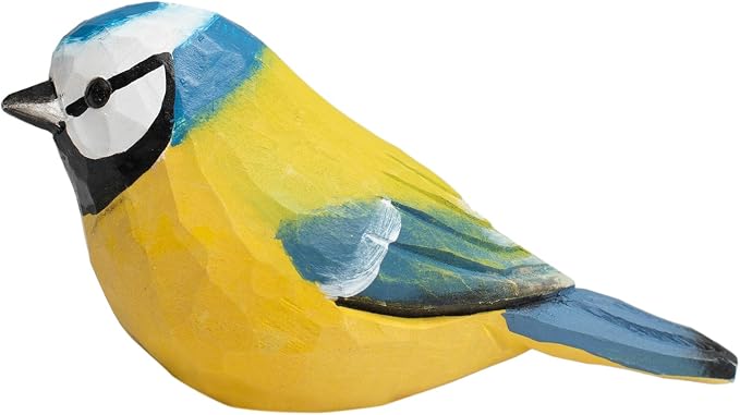Handmade Eurasian Blue Tit Bird Figurine, Wooden Eurasian Blue Tit Carving, Unique Small Bird Statue for Home Décor or Collectible Gift