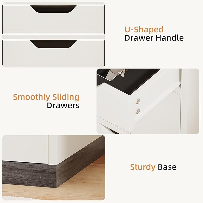 48 Inch White Desk with Drawers, Small Desk with 4 Storage Drawers for Kids, Computer Study Desk with Filing Drawers for Home Office