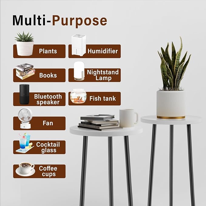 Plant Stand Indoor 2 Pack: Corner Wood 20 Inch Plant Stand Mid Century Modern Decor - Small Round Plant Table for Indoor Plants - Outdoor Plant Holder for Patio Living Room Bathroom Office (White)