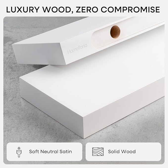 Homeforia White Floating Shelf 12 inch, High End Solid Real Wood Small 12inch Floating Shelves for Wall Mounted, White Wooden 12 in Floating Shelves, Heavy Duty Bracket, 12 X 6.5 X 1.75 inch, Set of 4
