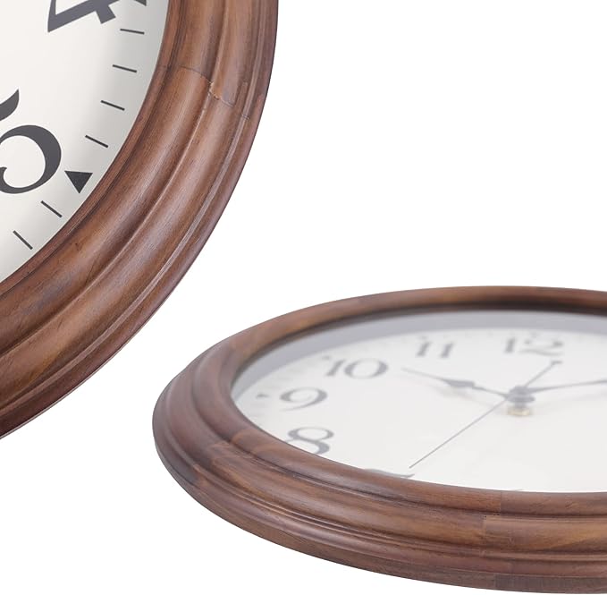 14 Inch Wooden Wall Clock, Retro Wood Wall Clocks Battery Operated, Large Silent Sweep Movement Accurate Wall Clock for Living Room Bedroom