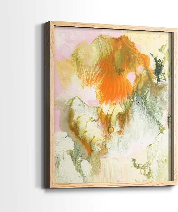 Renditions Gallery Set of 2 Peel & Stick Framed Prints, Modern Abstract Wall Art, Mix Color Oil Paint Design Wall Decor, Re-Stickable - Ready to Hang - 22"x28" - NATURAL WOOD Frame LT588