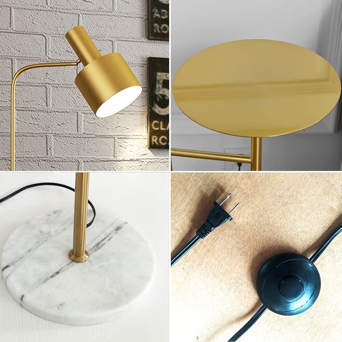 Hsyile Lighting KU300217 Contemporary Modern Creative Floor Lamp with a Table,Suitable for Living Room,Den,Office,Bedroom - E26 Base - Brushed Brass Finish