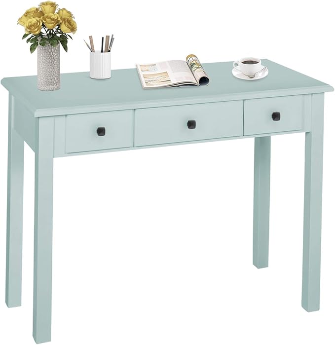 STHOUYN Home Office Small Writing Desk with Drawers Bedroom, Study Table for Adults/Student, Vanity Makeup Dressing Table Save Space Gifts Green (Light Green)