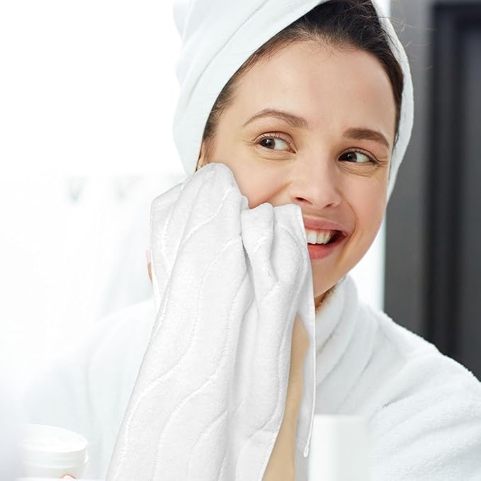 White Hand Towels for Bathroom Wavy Jacquard - 2 Piece Luxury Spa Hotel Hand Towel, Quick Dry Absorbent Face Towels, 13x29 Inches
