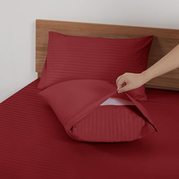 Mejoroom Striped Queen Size Sheet Set - Hotel Luxury 1800 Bedding Sheets & Pillowcases - Deep Pocket Fitted Sheet, Soft, Breathable, Wrinkle & Fade Resistant - 4 Piece (Burgundy)