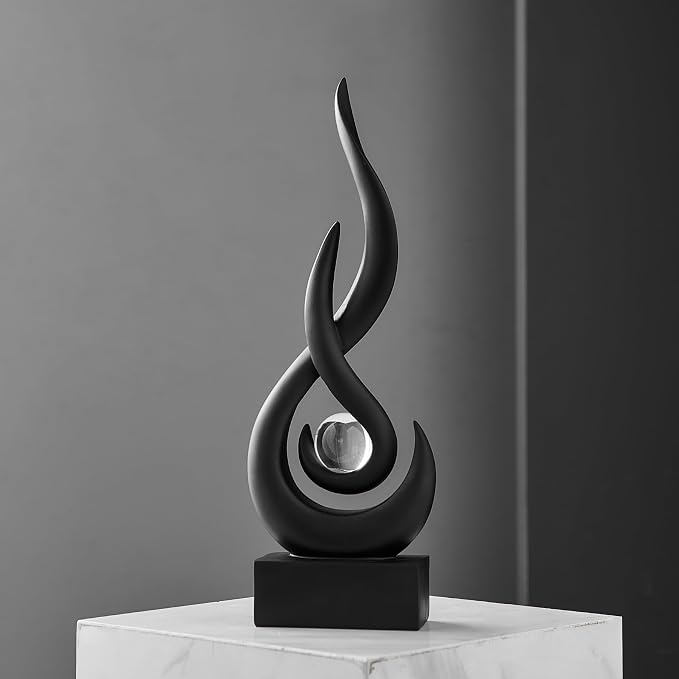Octdays Black Abstract Statue Sculpture Decorations, Modern Sculptures Home Décor Accents, Resin Art Flame Figurines for Living Room Table Centerpiece Office Desk TV Stand Decor