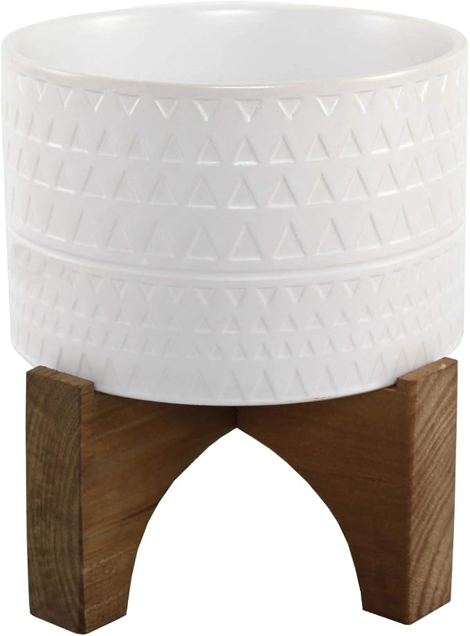 Flora Bunda 7 Inch Pharaoh Ceramic Planter on Stand Mid Century,7" Matte White