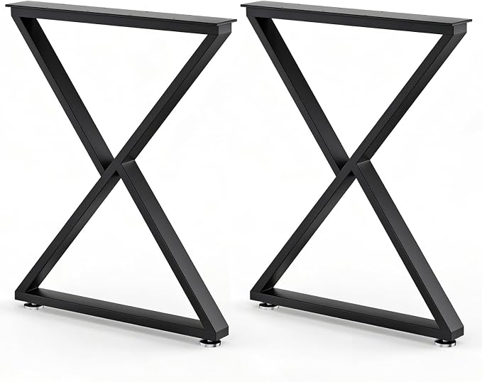 Table Legs 28”H x 24”W Heavy Duty Metal Furniture Legs Z Shape for Dining Table Kitchen Table Office Desk Table Base Replacement with Adjustable Feet Pads Screws 1000 LBS Load Black Set of 2