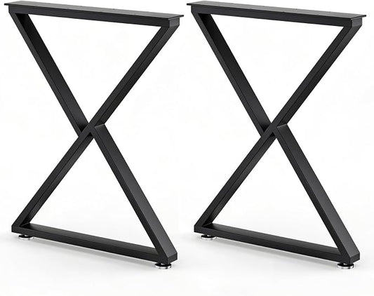 Table Legs 28”H x 24”W Heavy Duty Metal Furniture Legs Z Shape for Dining Table Kitchen Table Office Desk Table Base Replacement with Adjustable Feet Pads Screws 1000 LBS Load Black Set of 2