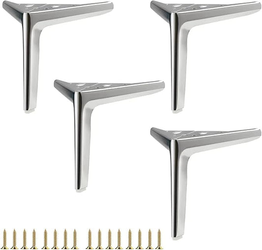 6 inch/15cm Shiny Chrome Metal Furniture Legs Set of 4, DIY Replacement for Short Cabinet Legs, Sofa Legs, Small Dresser Legs