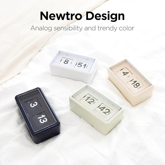 mooas Newtro Flip Desk Clock, Retro Design Auto Flip Clock, Automatic Turning Vintage Flip, Battery Powered, AM/PM, Home Décor Ideal for Home Office School Hotel Café (White)