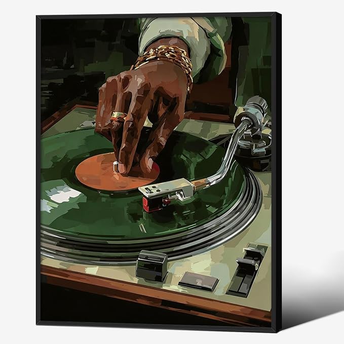 Music Vinyl Record Wall Art Modern African Black Woman Poster Retro Oil Painting Canvas Prints for Living Room Bedroom Dorm Wall Decor 016X20 inch Aluminum Framed