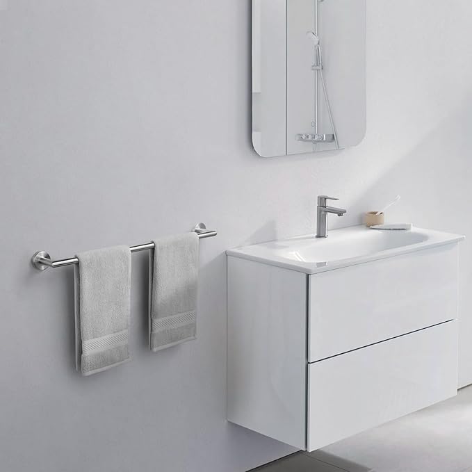 JunSun Towel Bar 30 Inch Bathroom Towel Rack Heavy Duty Bath Towel Holder Modern Towel Rod Brushed Silver Towel Hanger Bathroom Accessories Silver Towel Rail Stainless Steel Single Bar Brushed Nickel