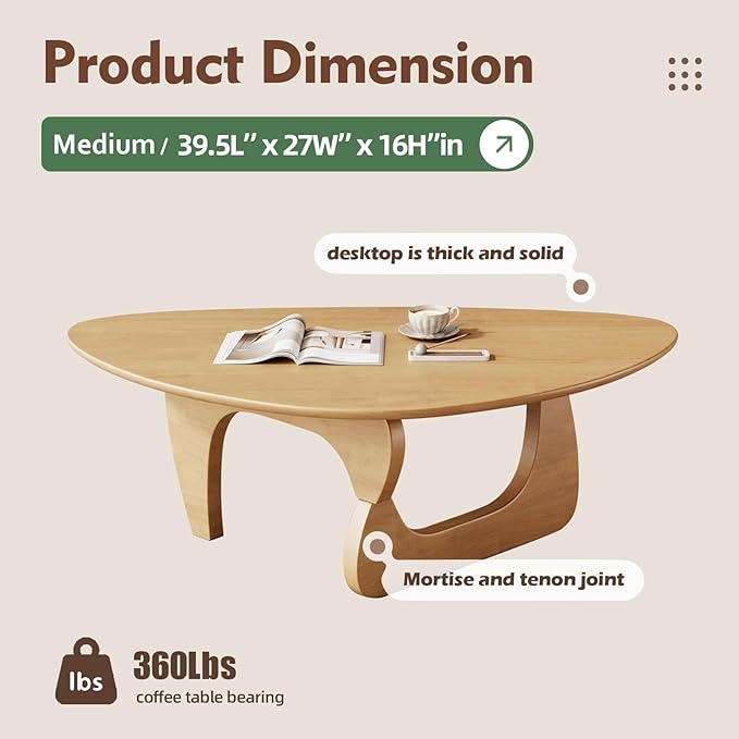 Mid Century Modern Coffee Table - Wooden Coffee Table for Living Room,Center Table Suitable for Bedroom Living Room Reception Office Tables (Wood, Medium 39.5 * 27 * 16in)