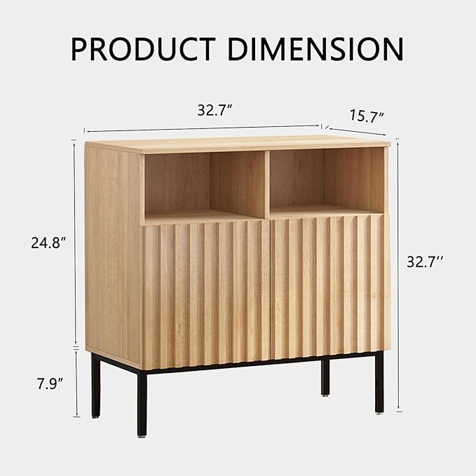 Oxford Fluted Storage Cabinet, Sideboard Buffet Credenza with Doors, Accent Console for Living Dining Room, Entryway, Natural Oak (Raised Panel, Two doors-1pc)