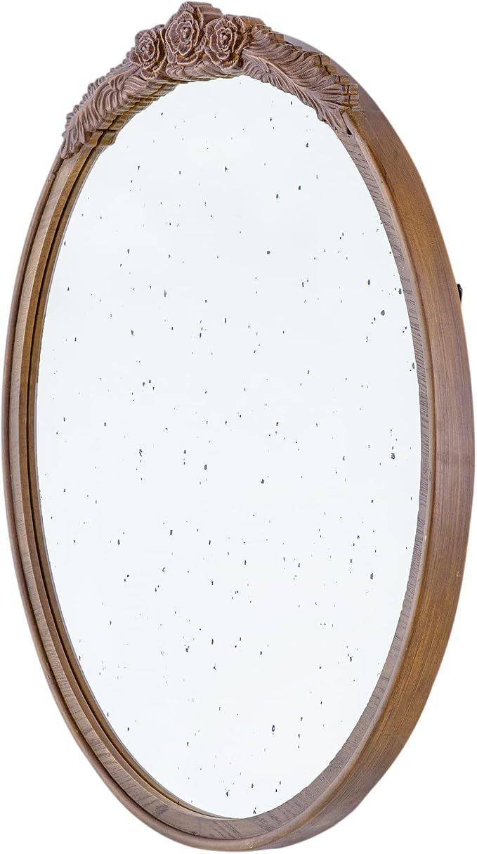 A&B Home Round Wood Mirror - 30" Circle Mirror with Hand Carved Antique Mirror Frame,Bathroom Living Room Bedroom Entryway Vanity Mirror, Dark Brown