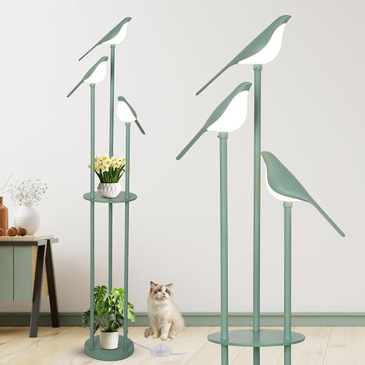 Bird Floor Lamp for Bedroom, Green Standing Lamps for Living Room, Corner Tall Lamp with Table, 3-Lights Vintage Floor Lamp, Modern Stand Up Lamp for Office, Girls Room, Unique Bird Lamps