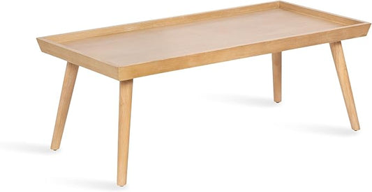 Kate and Laurel Eastmont Rectangle Wood Coffee Table, 46 x 22 x 17, Light Natural, Large Mid-Century Wooden Living Room Table with Stylish Tapered Legs and Adjustable Feet
