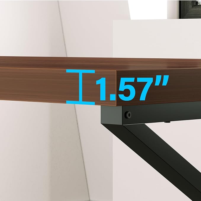 HSH Walnut Computer Desk, Industrial Modern Metal Wood Desk Workstation, Rustic Executive PC Laptop Work Desk Table for Home Office, Simple 55 Inch Writing Study Gaming Desk in Bedroom Living Room