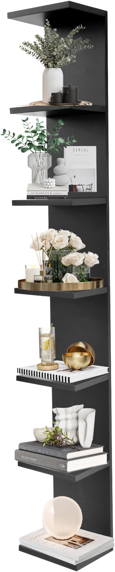7 Tier Wall Shelf Unit,Vertical Column Floating Storage Home Decor Organizer,Black Lack Wall Shelf for Bedroom,Living Room,Office Decor(1 Pack)