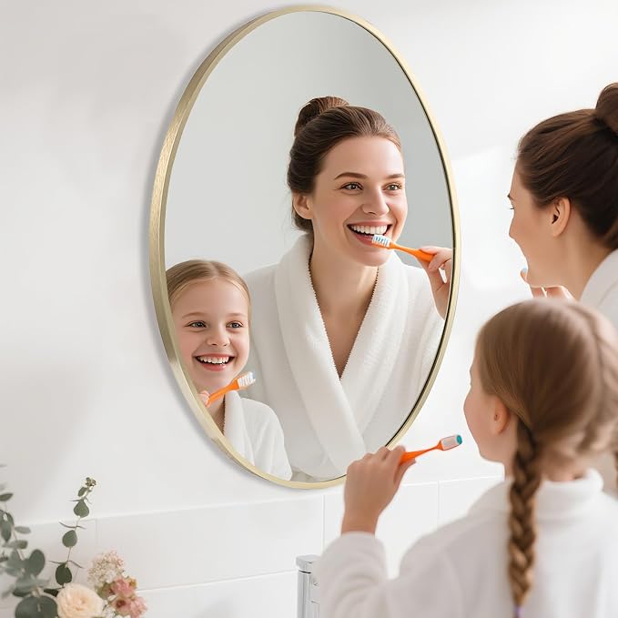Oval Wall Mirror, 26"x38" Gold Oval Vanity Mirror, Bathroom Mirror of Metal Frame, Home Decorative Wall Mounted Mirror for Bathroom, Living Room, Entryway, Vanity