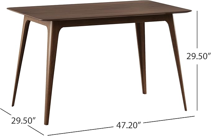 Mid-Century Modern Rectangular Dining Table with 4 Chairs, Solid Rubberwood Frame, Charcoal and Walnut Finish, Fabric Seats with Polyurethane Foam Filler, 4-Leg Base