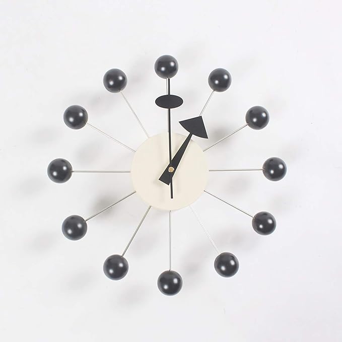 SHISEDECO Mid Century Retro Design Painted Solid Wood Non Ticking Decorative Modern Silent Wall Clocks for Home, Kitchen, Living Room, Office etc. (Ball Clock in Black)