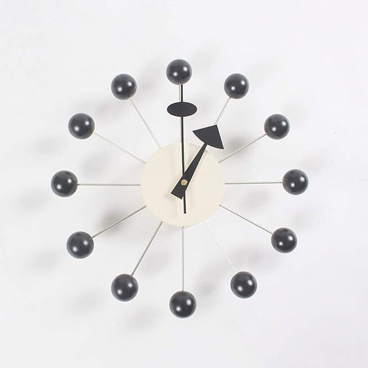 SHISEDECO Mid Century Retro Design Painted Solid Wood Non Ticking Decorative Modern Silent Wall Clocks for Home, Kitchen, Living Room, Office etc. (Ball Clock in Black)
