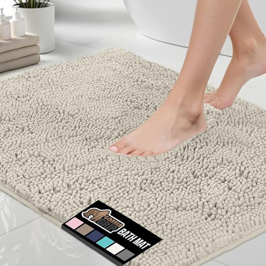 GORILLA GRIP Bath Rug Mat, Thick Soft Absorbent Chenille, Quick Dry Microfiber Mats, Rubber Backing Washable Shower Floor Rugs, US Designed Bathroom Bathmat Home Decor Accessories, 24x17, Ivory